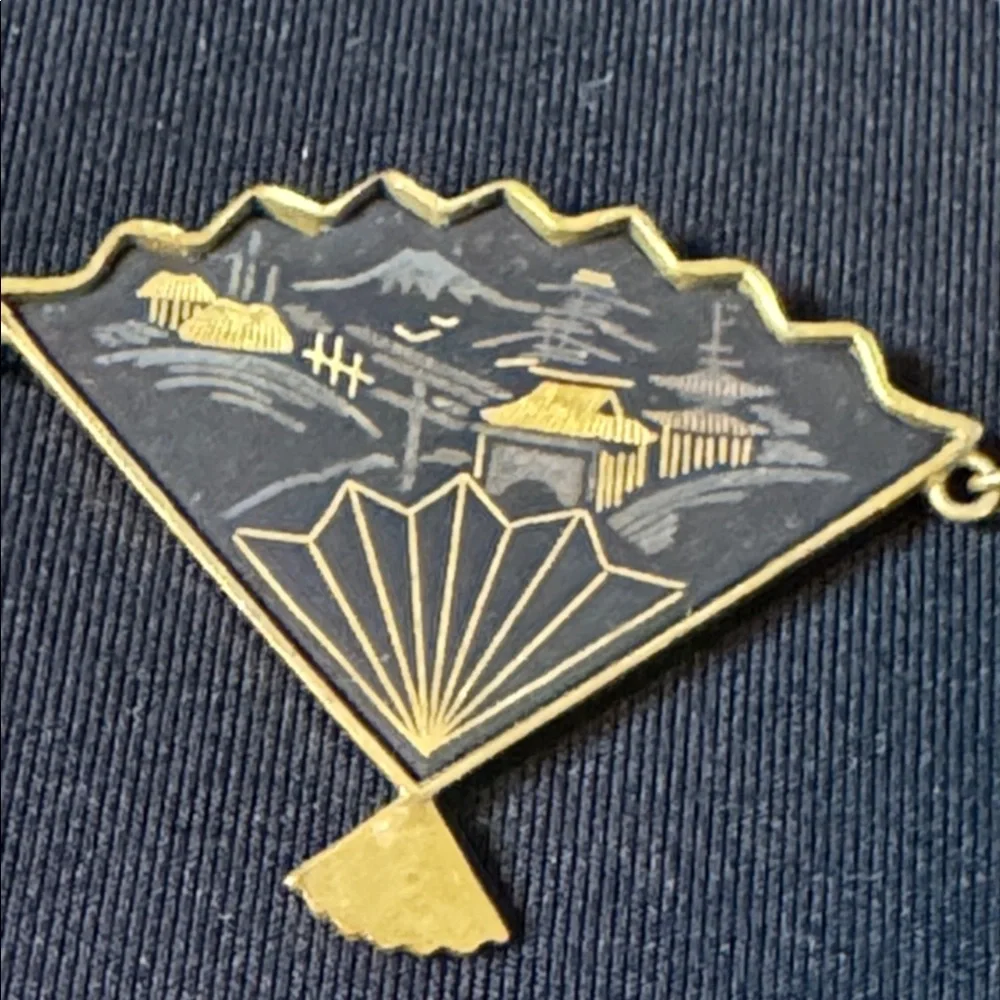 Japanese Amita Damascene fan shaped necklace,